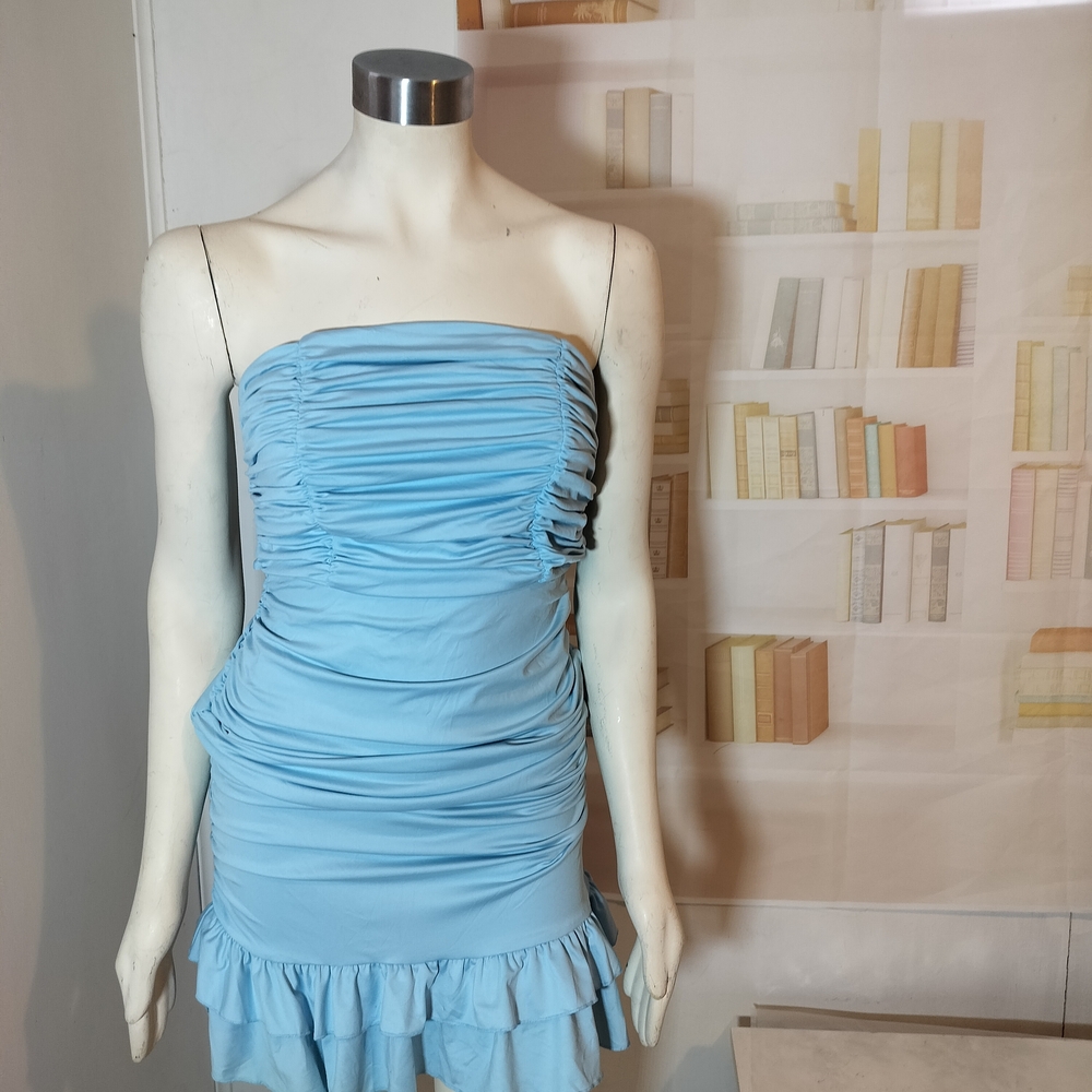 Party Dress& Other Stories Sky Blue Strapless Dress